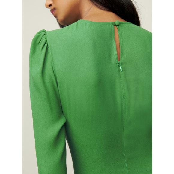 💚 Reformation, Kelly Green Freda Ruched Midi Dress - Picture 13 of 16